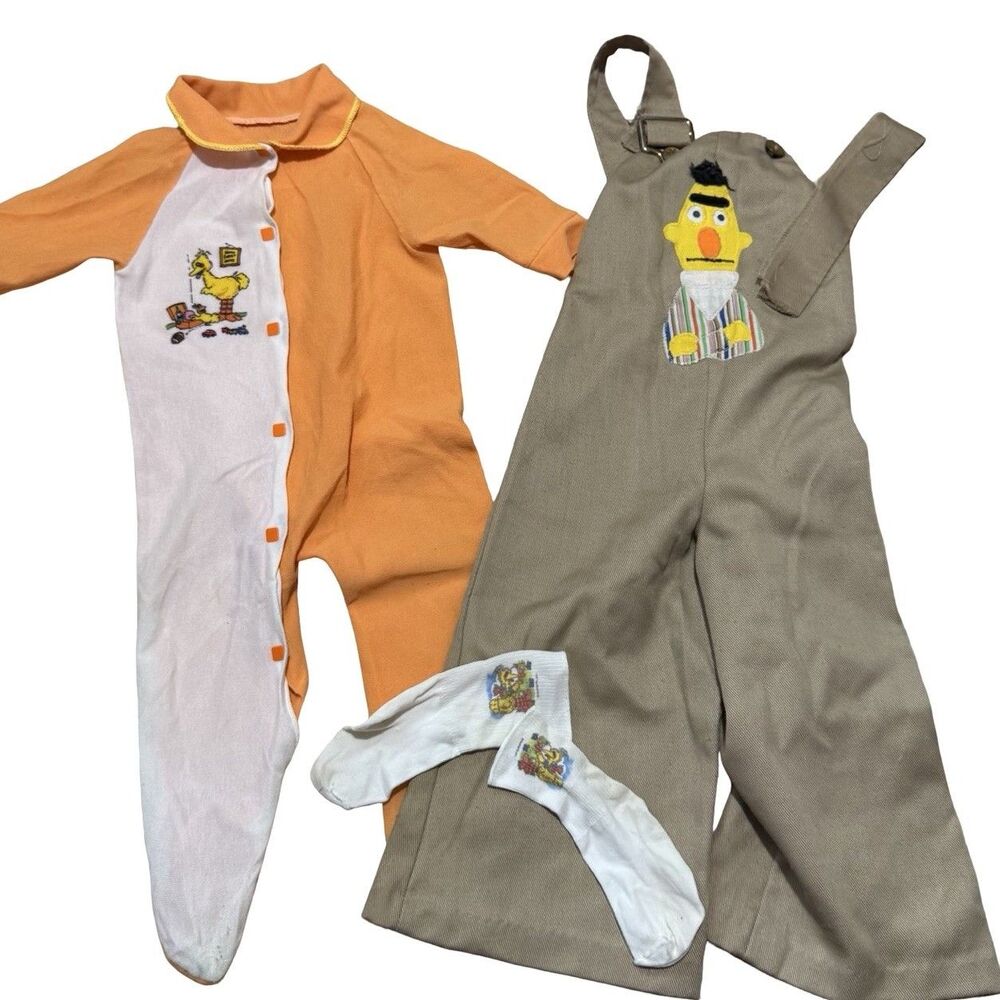 Vintage Sesame Street Bundle Bert Overalls Big Bird One Piece Socks 70s 80s